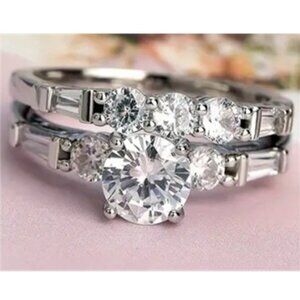 .75 Carat Round Lab Created Cubic Zirconia Silver Electro-Plated Wedding Set